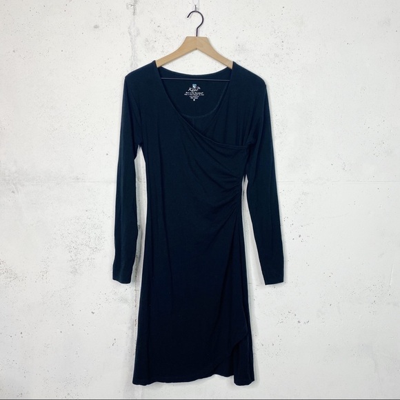 Kuhl Long Sleeve Black Ruched Vneck Dress Size Medium - Picture 1 of 8